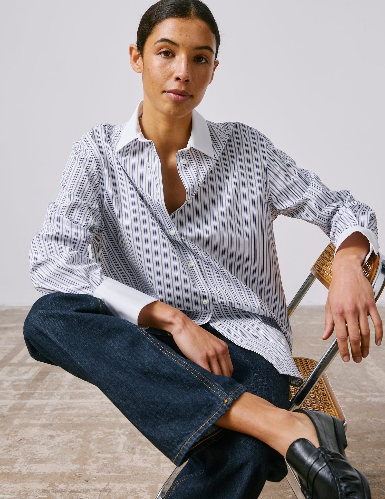 Chemise oversize Mathilde rayée bleue - Popeline - Col Chemise#3