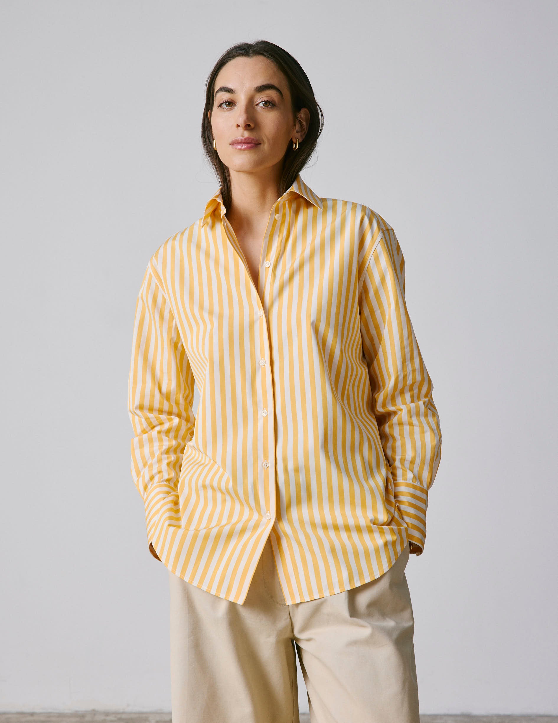 Chemise oversize Mathilde rayée jaune - Popeline - Col Chemise