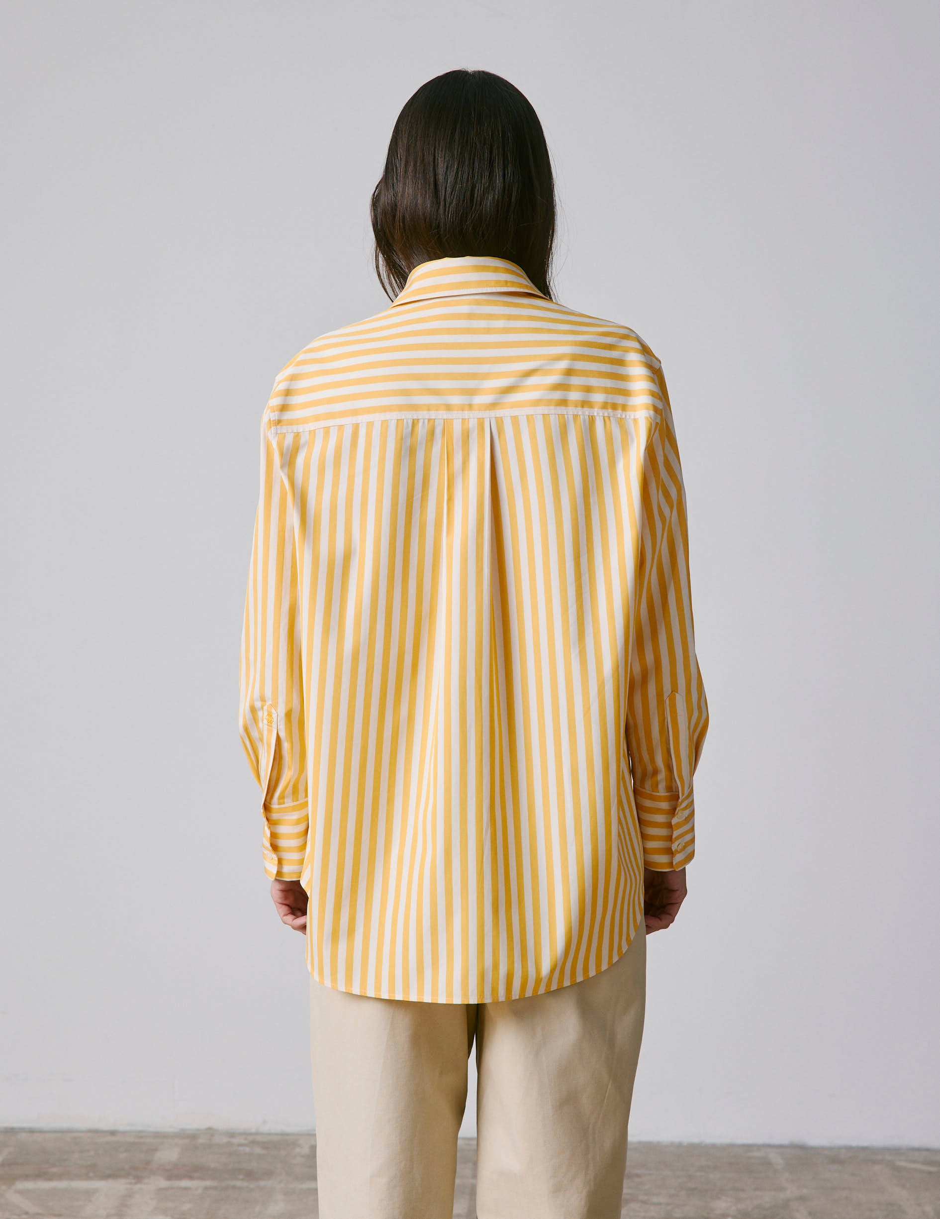 Chemise oversize Mathilde rayée jaune - Popeline - Col Chemise