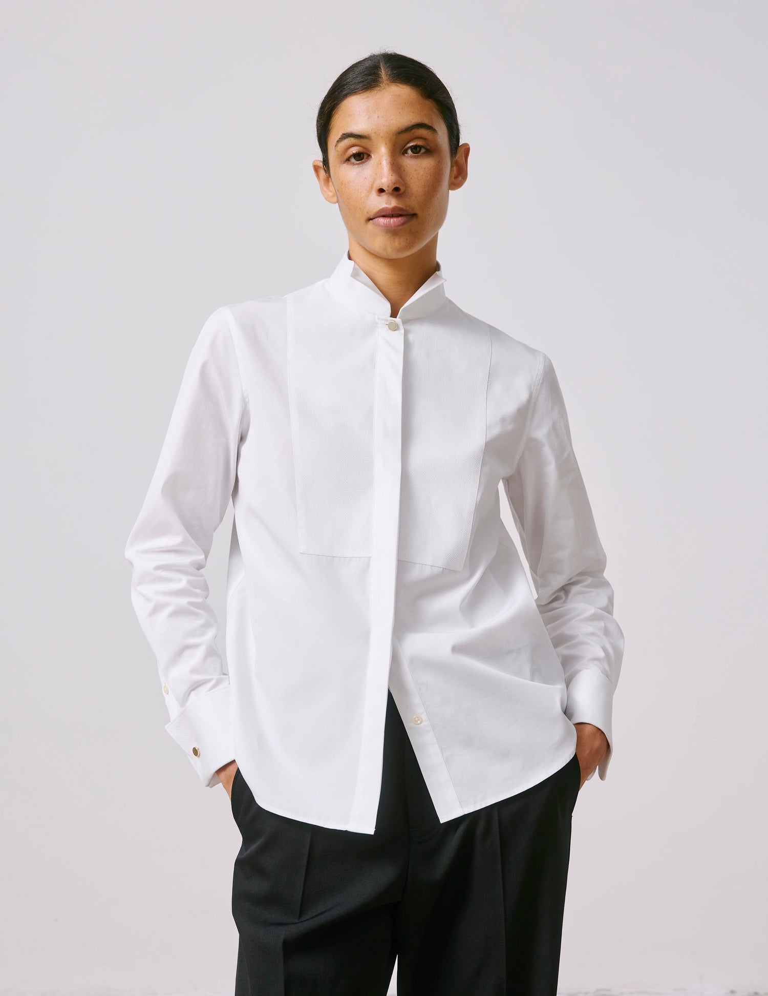 White Nadine shirt - Popeline - Cassé Collar - Mousquetaires Cuffs#2