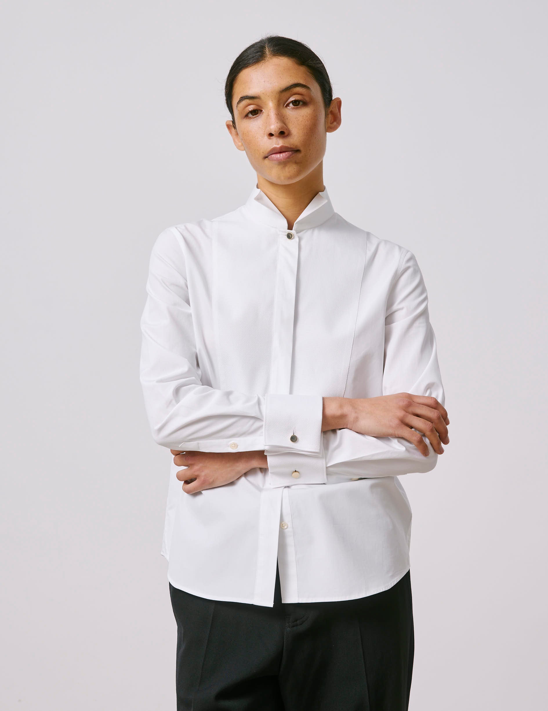 White Nadine shirt - Popeline - Cassé Collar - Mousquetaires Cuffs
