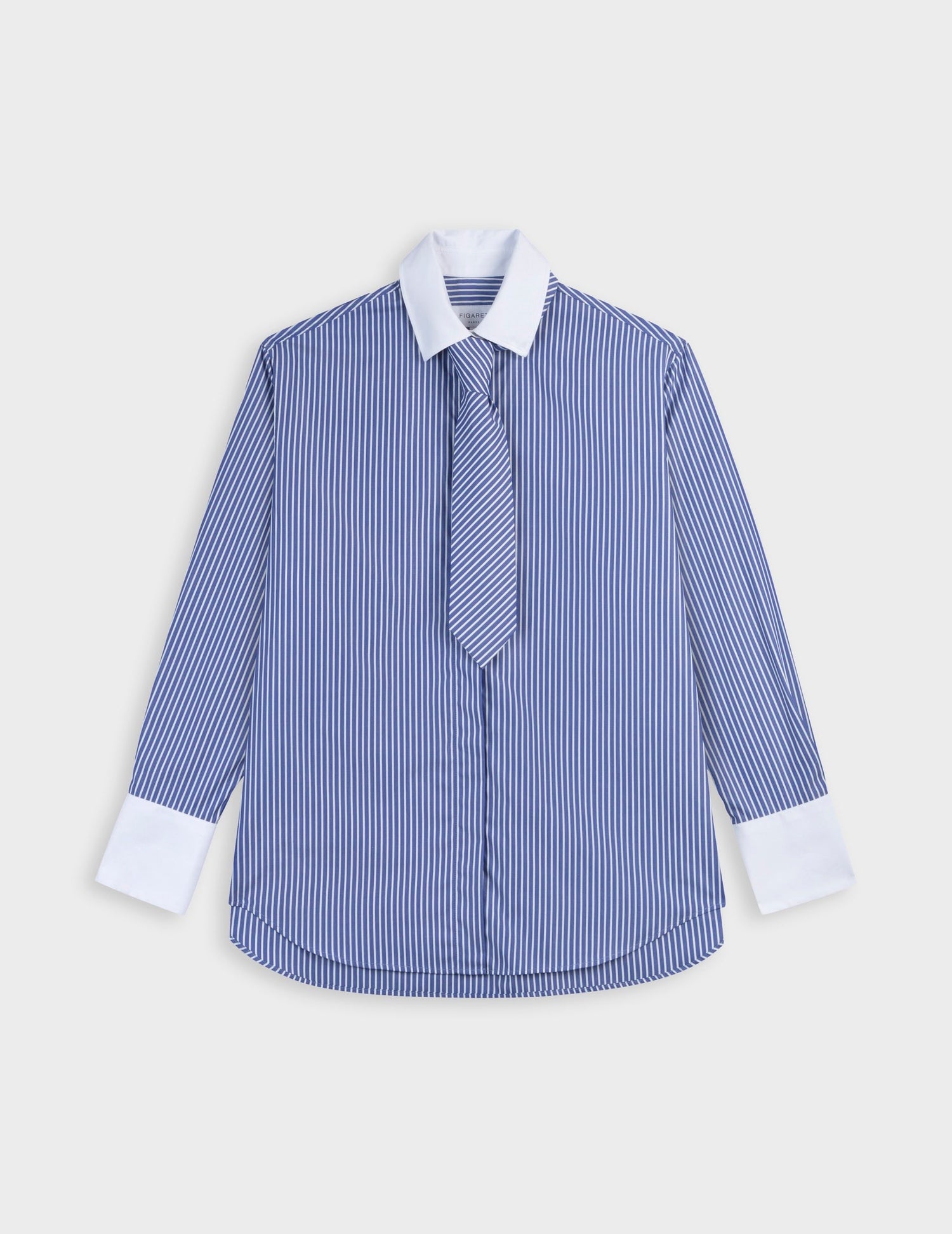 Chemise Naéline avec cravate amovible bleue - Popeline - Col Chemise#10
