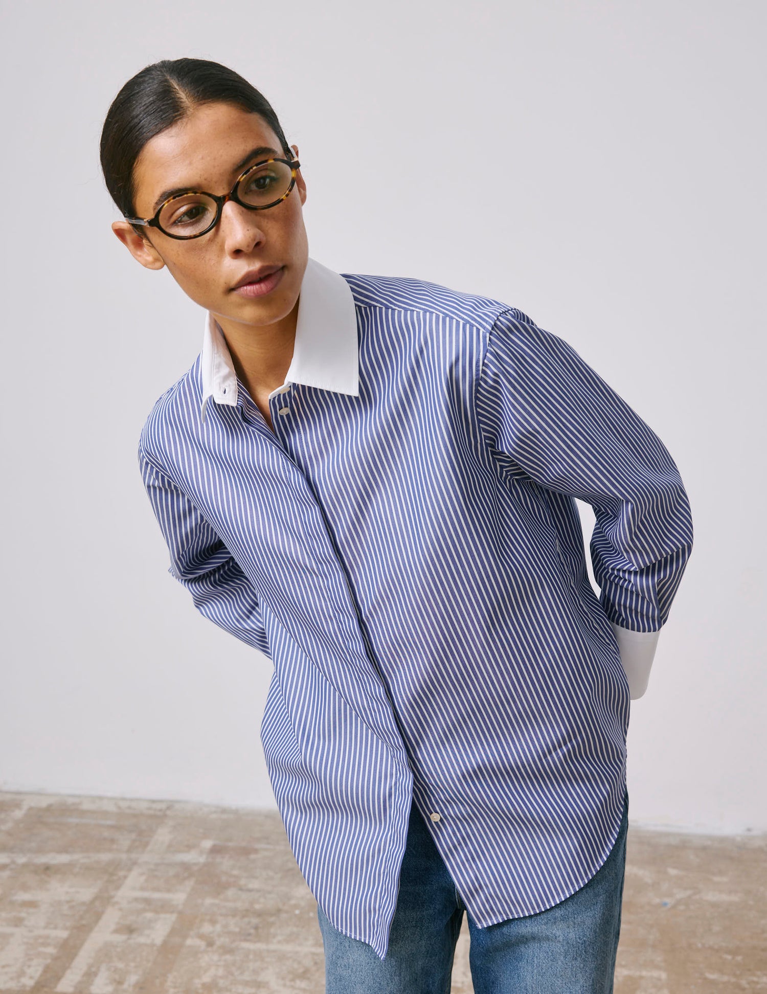 Chemise Naéline avec cravate amovible bleue - Popeline - Col Chemise#3