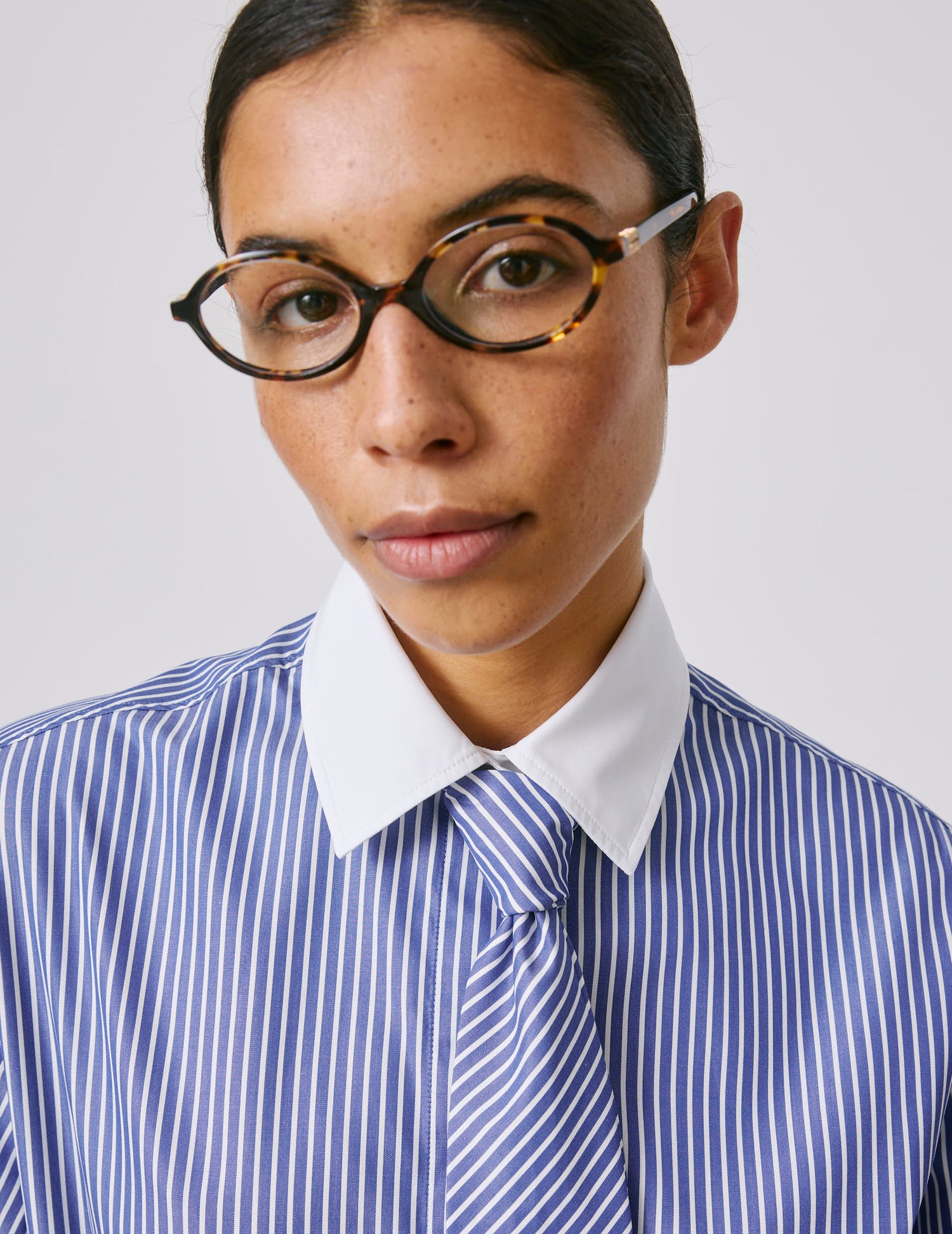 Chemise Naéline avec cravate amovible bleue - Popeline - Col Chemise#8