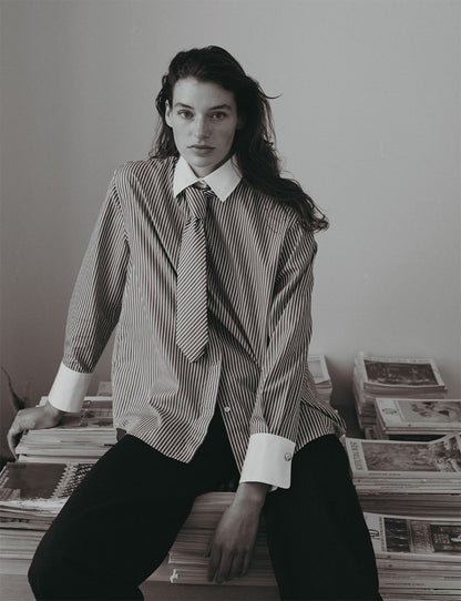 Naéline Blue hidden button placket shirt