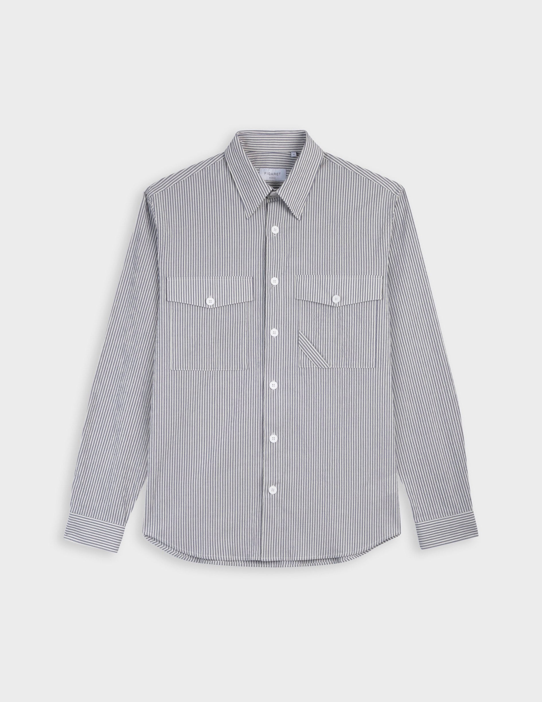 Chemise Nathael en seersucker rayé bleu - Seersucker - Col Français