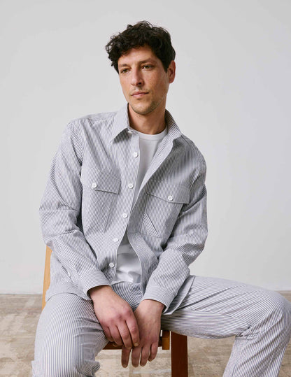 Chemise Nathael en seersucker rayé bleu