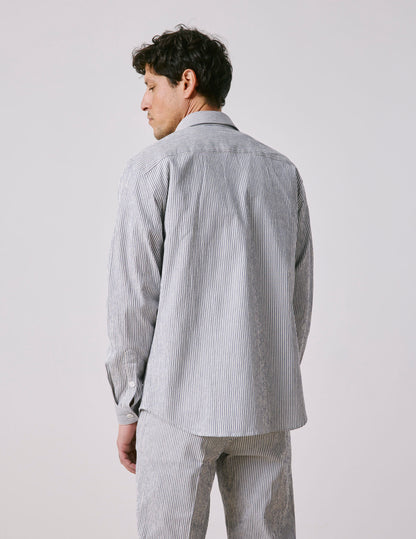 Chemise Nathael en seersucker rayé bleu