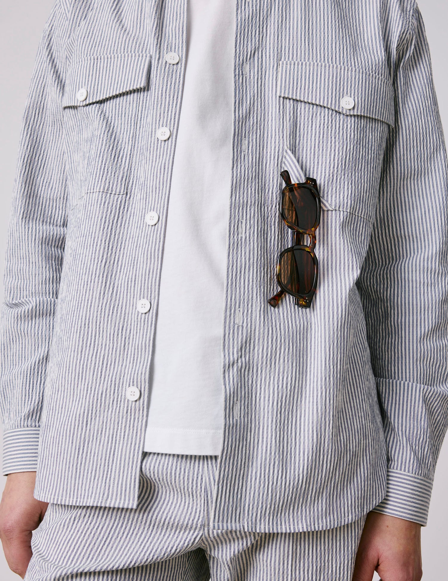 Nathael striped blue shirt - Seersucker - Français Collar#4