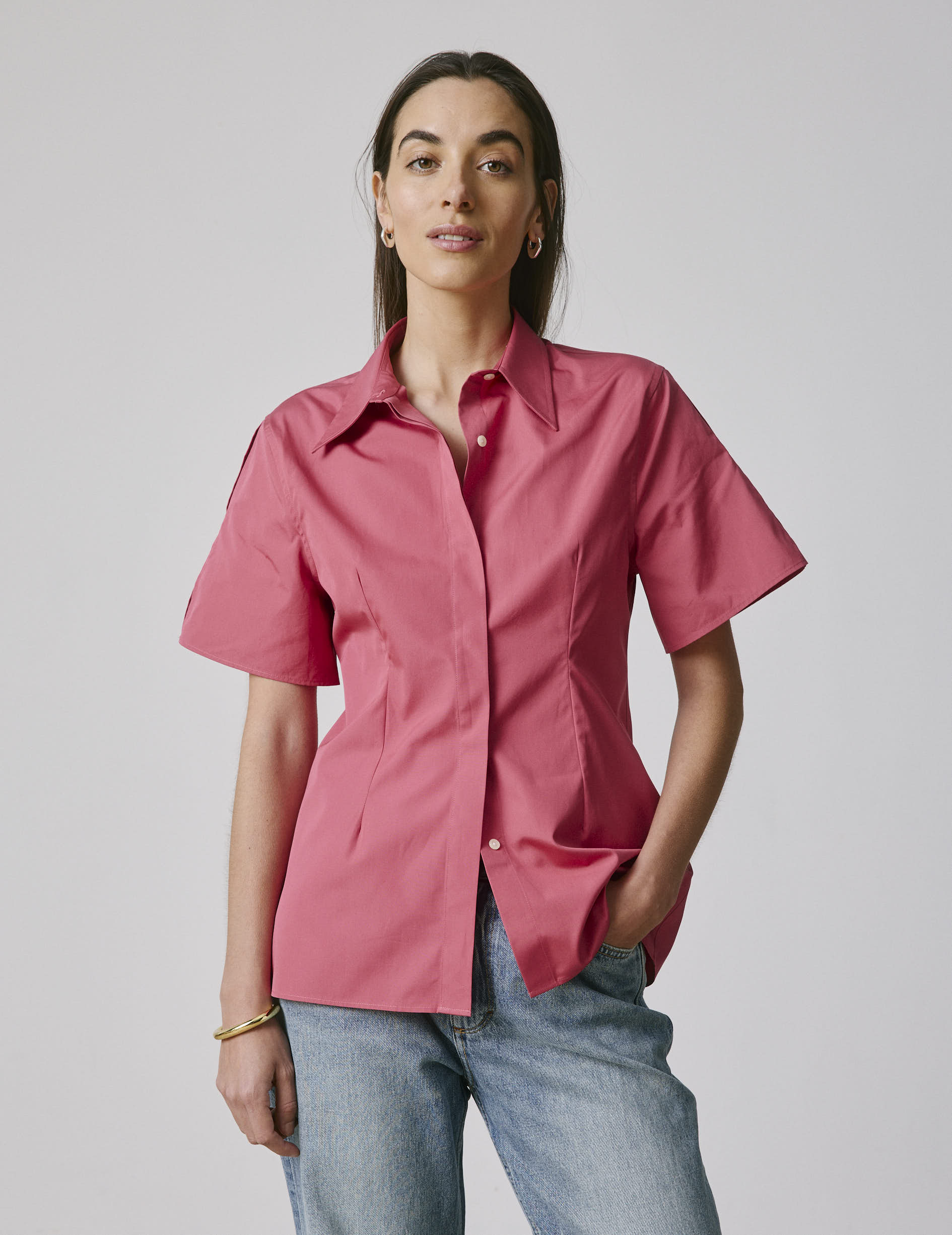 Chemise Nathalie corail - Popeline - Col Long