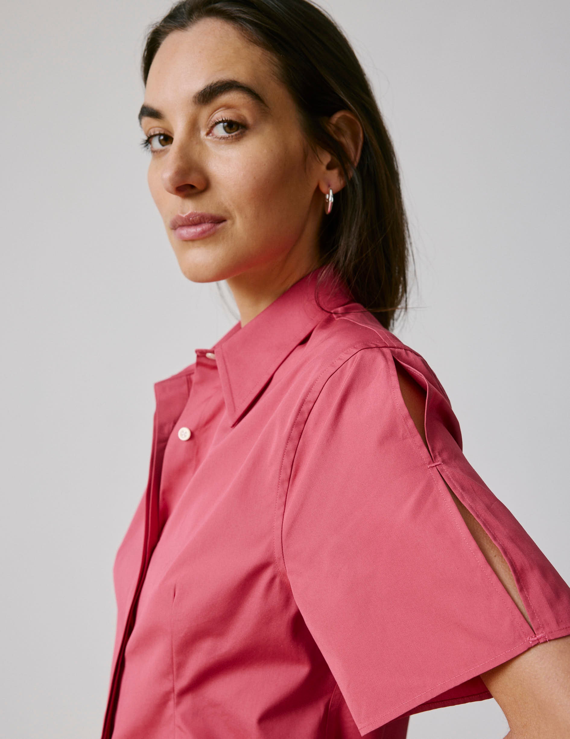 Chemise Nathalie corail - Popeline - Col Long