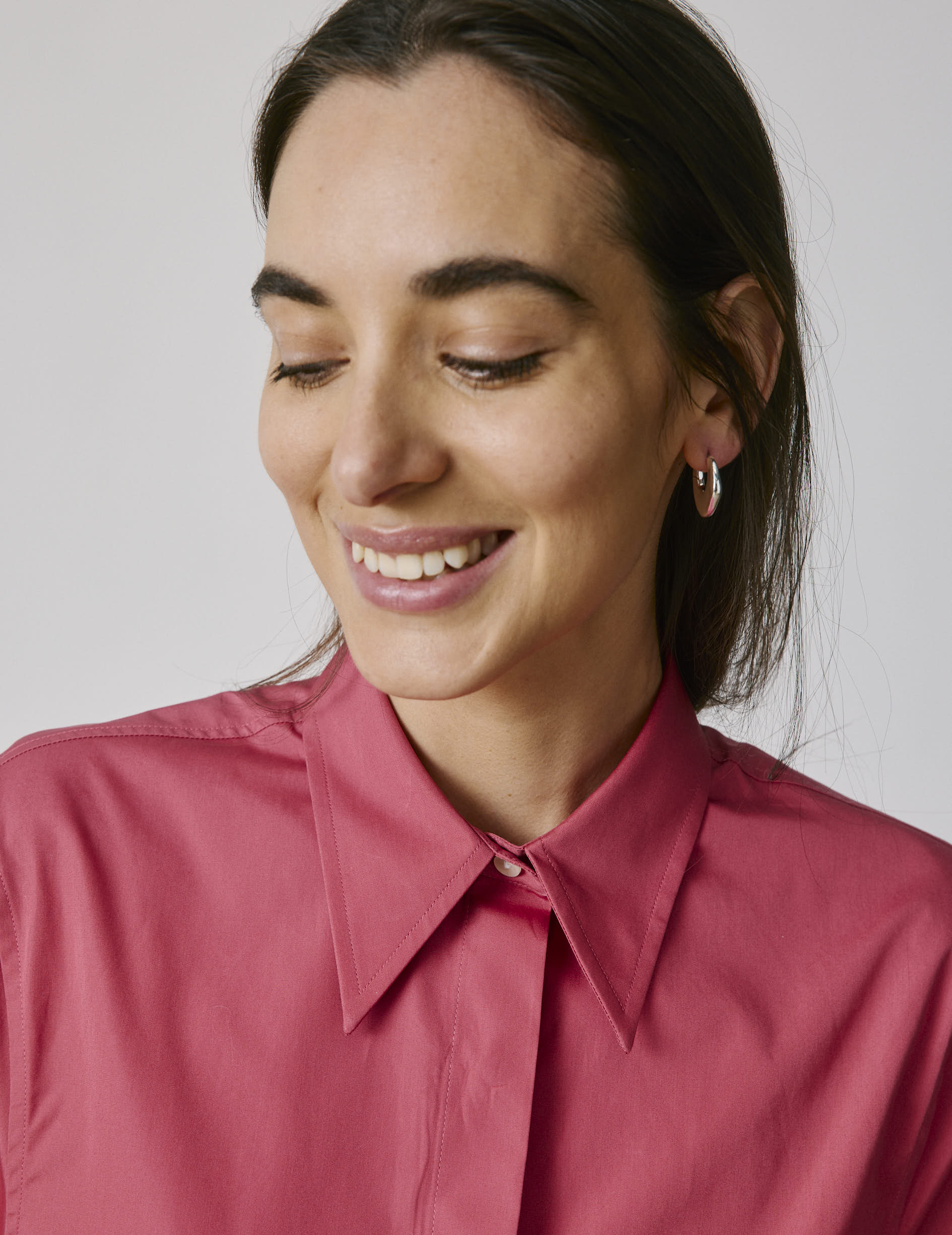 Chemise Nathalie corail - Popeline - Col Long