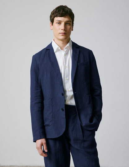 Nathis navy linen blazer jacket