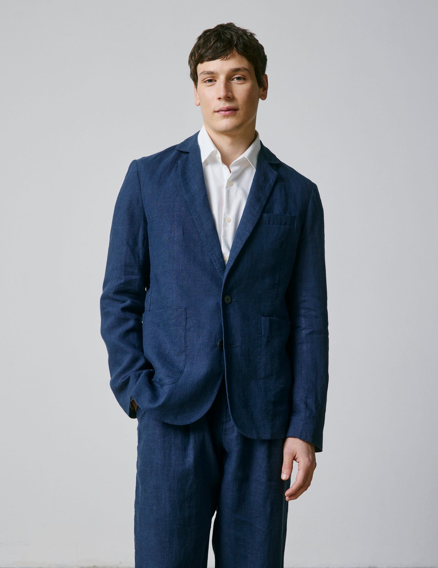 Nathis navy linen blazer jacket