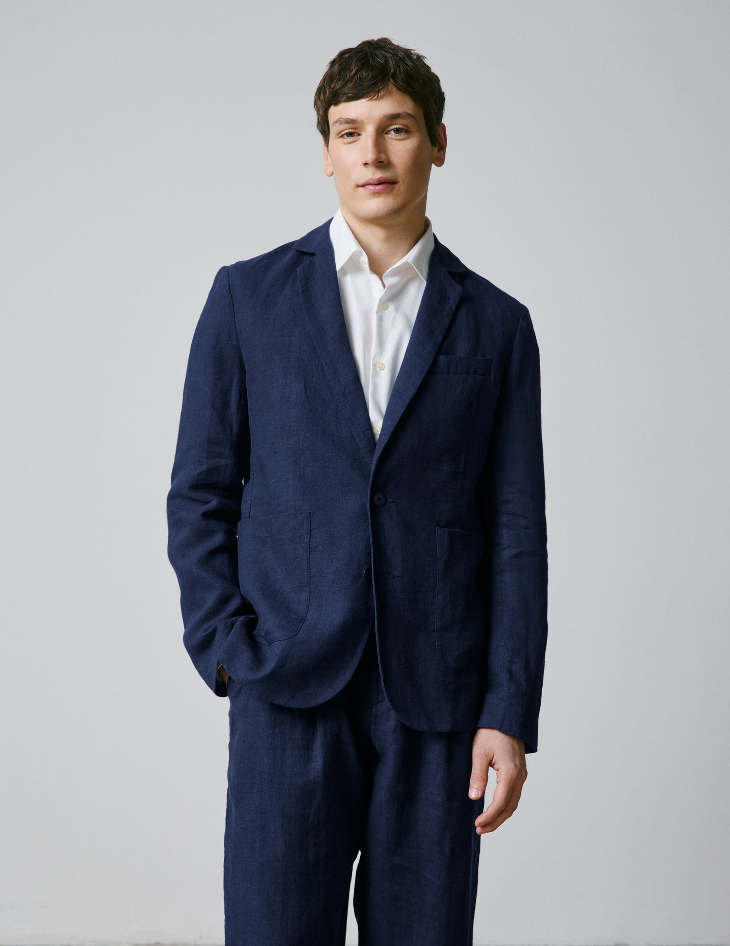Nathis navy linen blazer jacket
