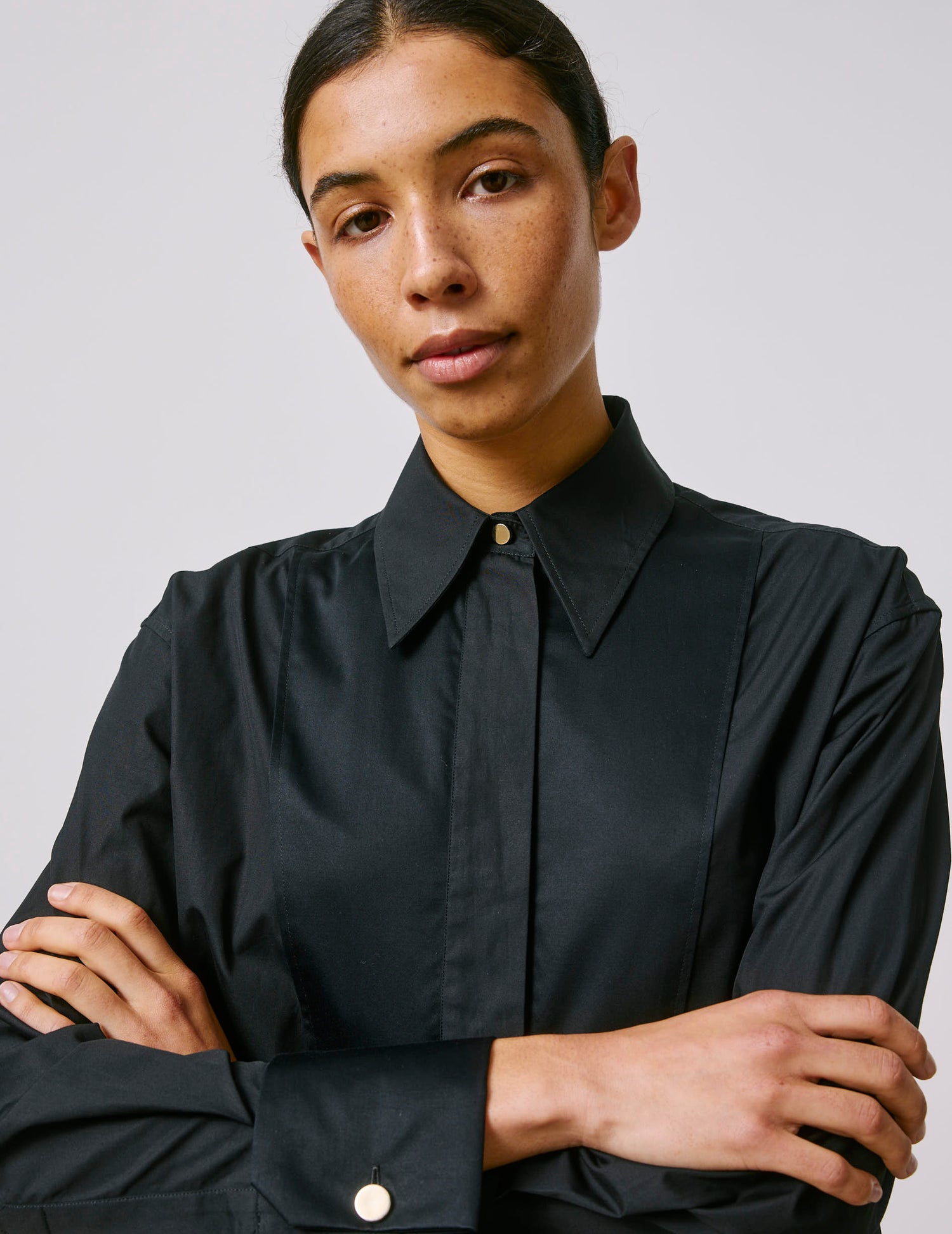 Chemise Nawelle noire - Popeline - Col Chemise - Poignets Mousquetaires#4