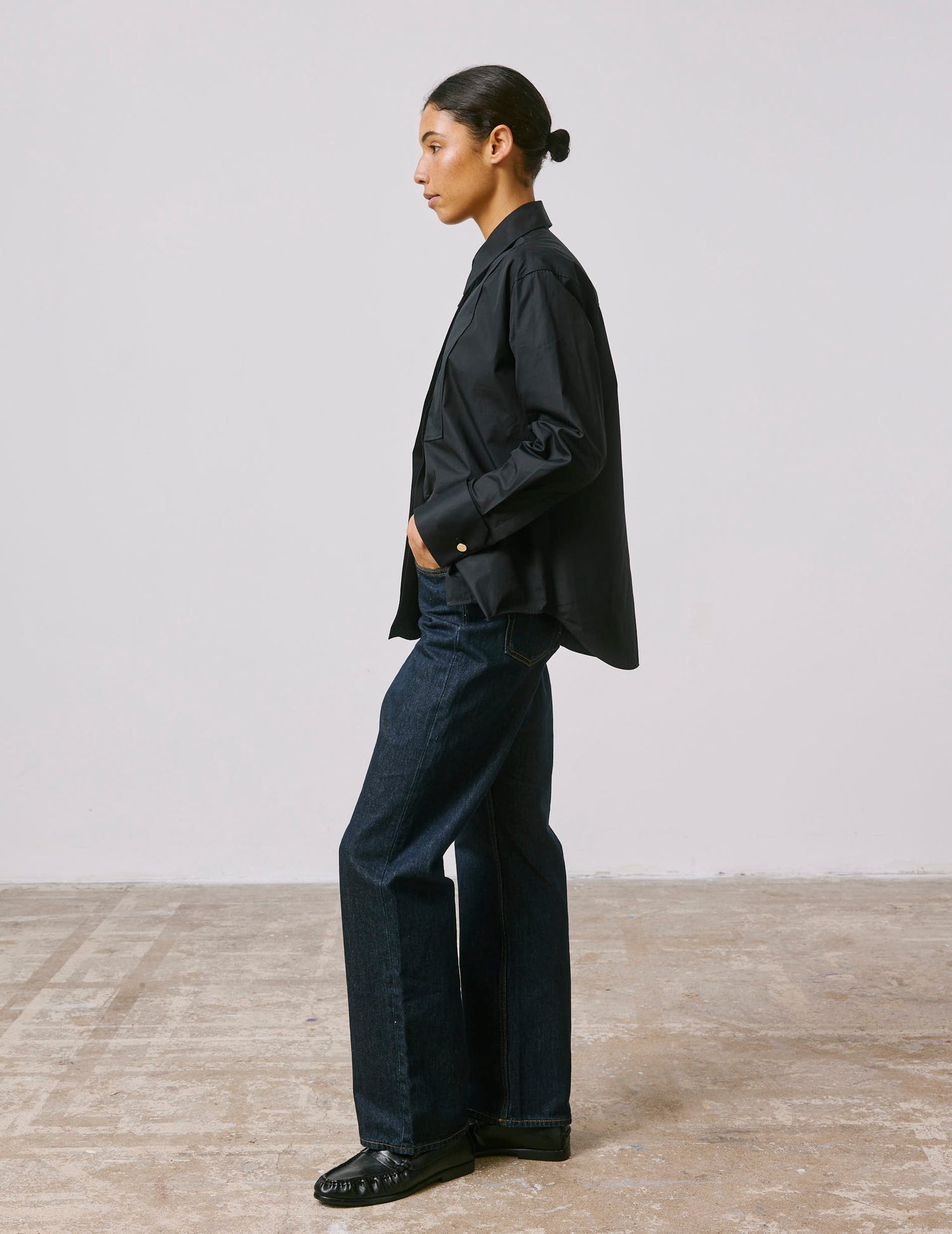 Chemise Nawelle noire - Popeline - Col Chemise - Poignets Mousquetaires#5