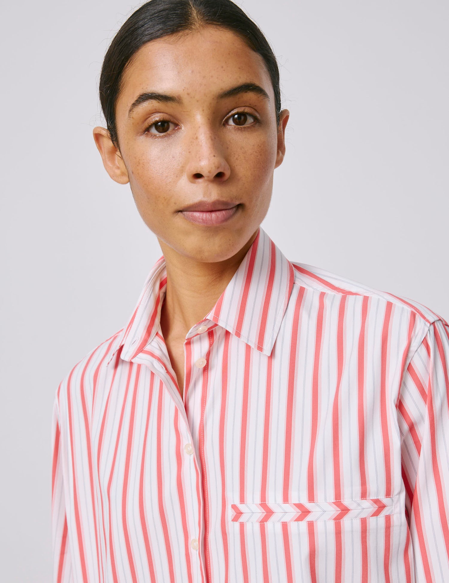 Chemise Nesrine rayée corail - Popeline - Col Chemise#4