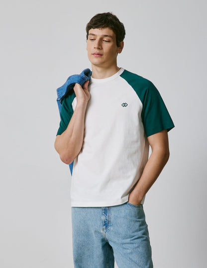 Neville ecru and green cotton t-shirt