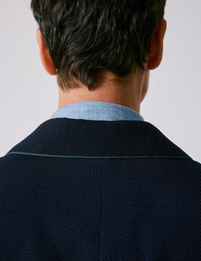 Blazer in plain navy virgin wool twill