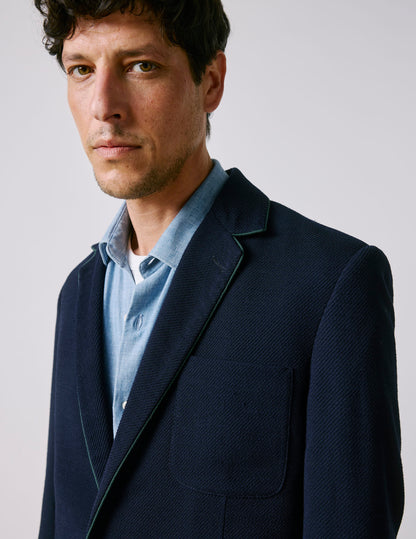Blazer in plain navy virgin wool twill
