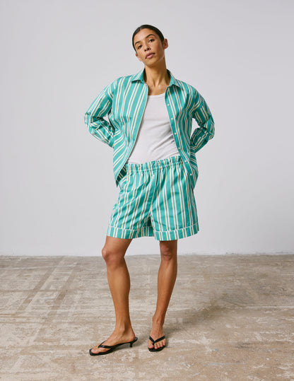 Nina  striped green poplin shorts