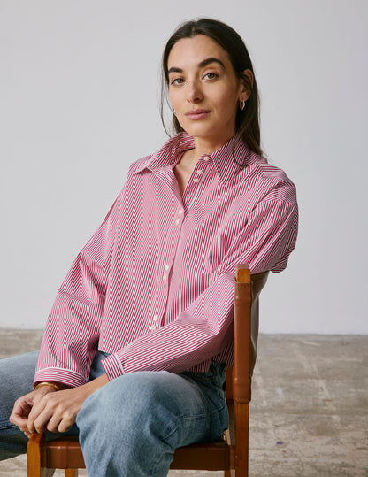 Chemise crop Ninon rayée bordeaux