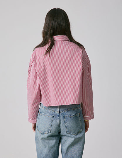 Chemise crop Ninon rayée bordeaux