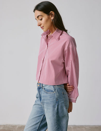 Chemise crop Ninon rayée bordeaux