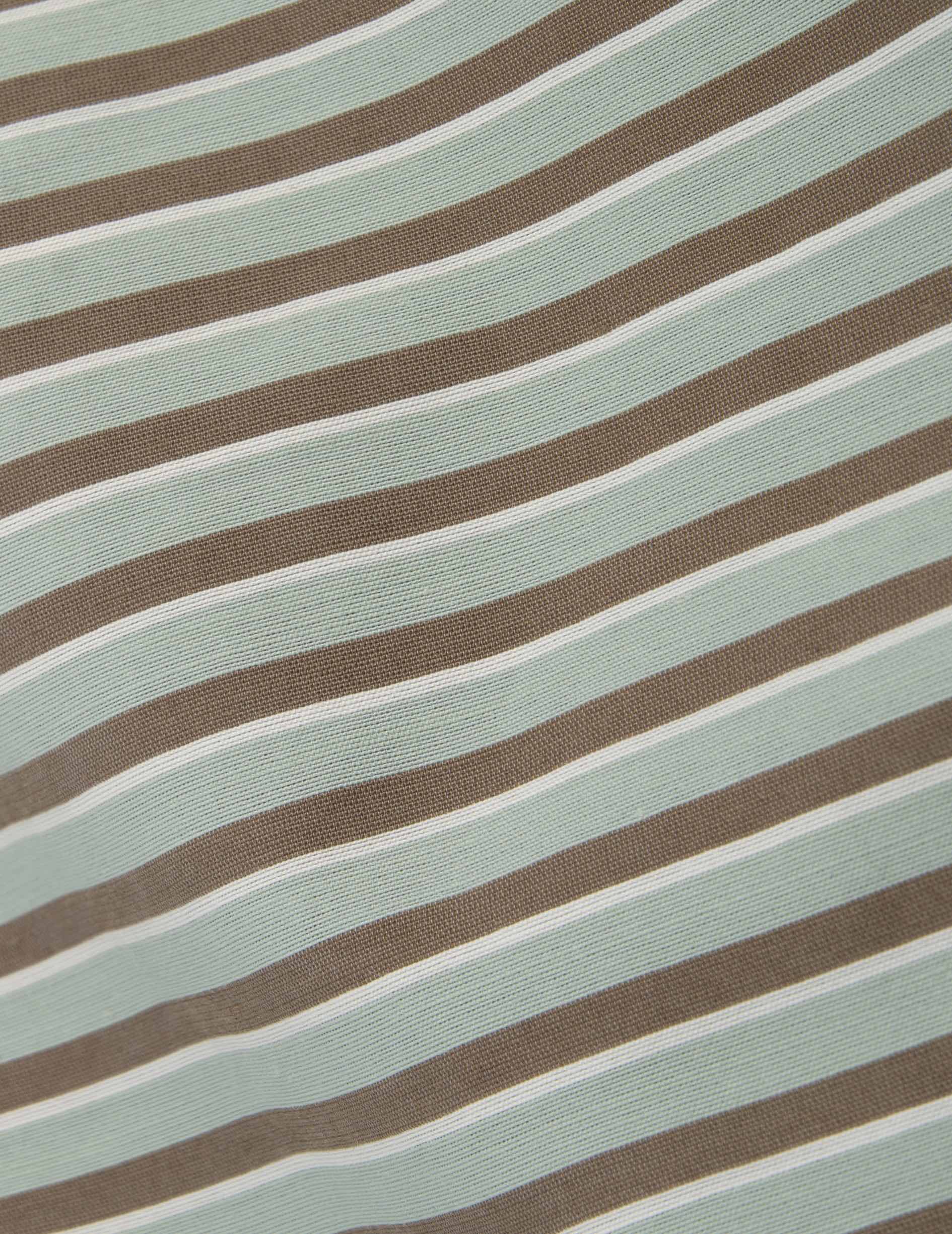 Short-sleeved striped khaki Noah shirt - Voile de coton - Requin Collar