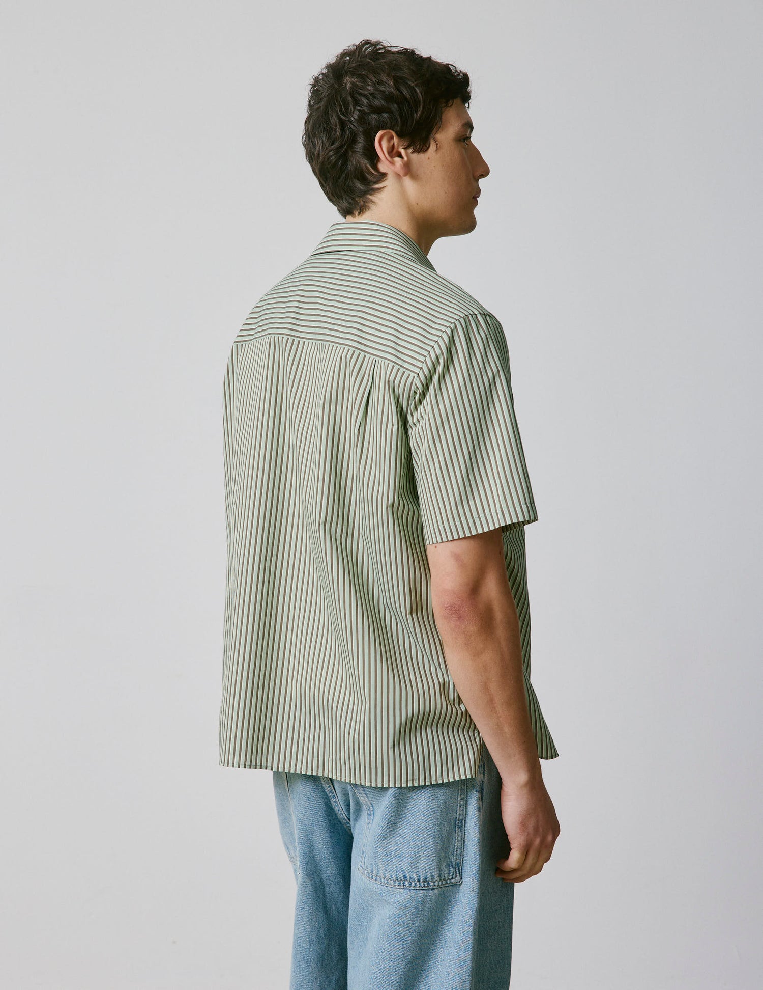 Short-sleeved striped khaki Noah shirt - Voile de coton - Requin Collar#3