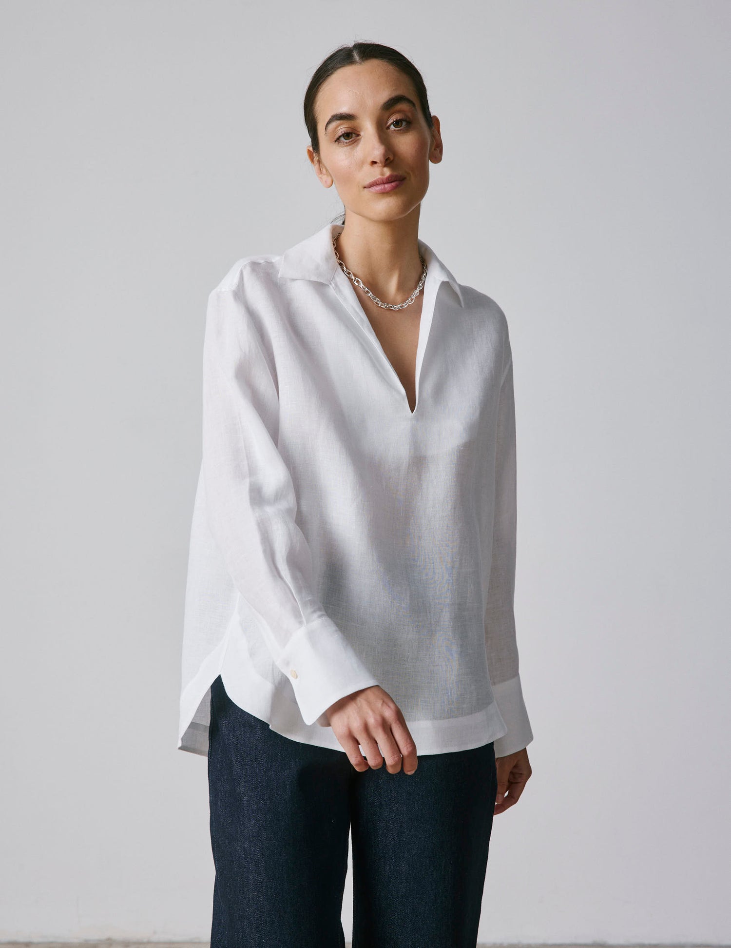 Blouse Noalie en lin blanc - Lin - Col V