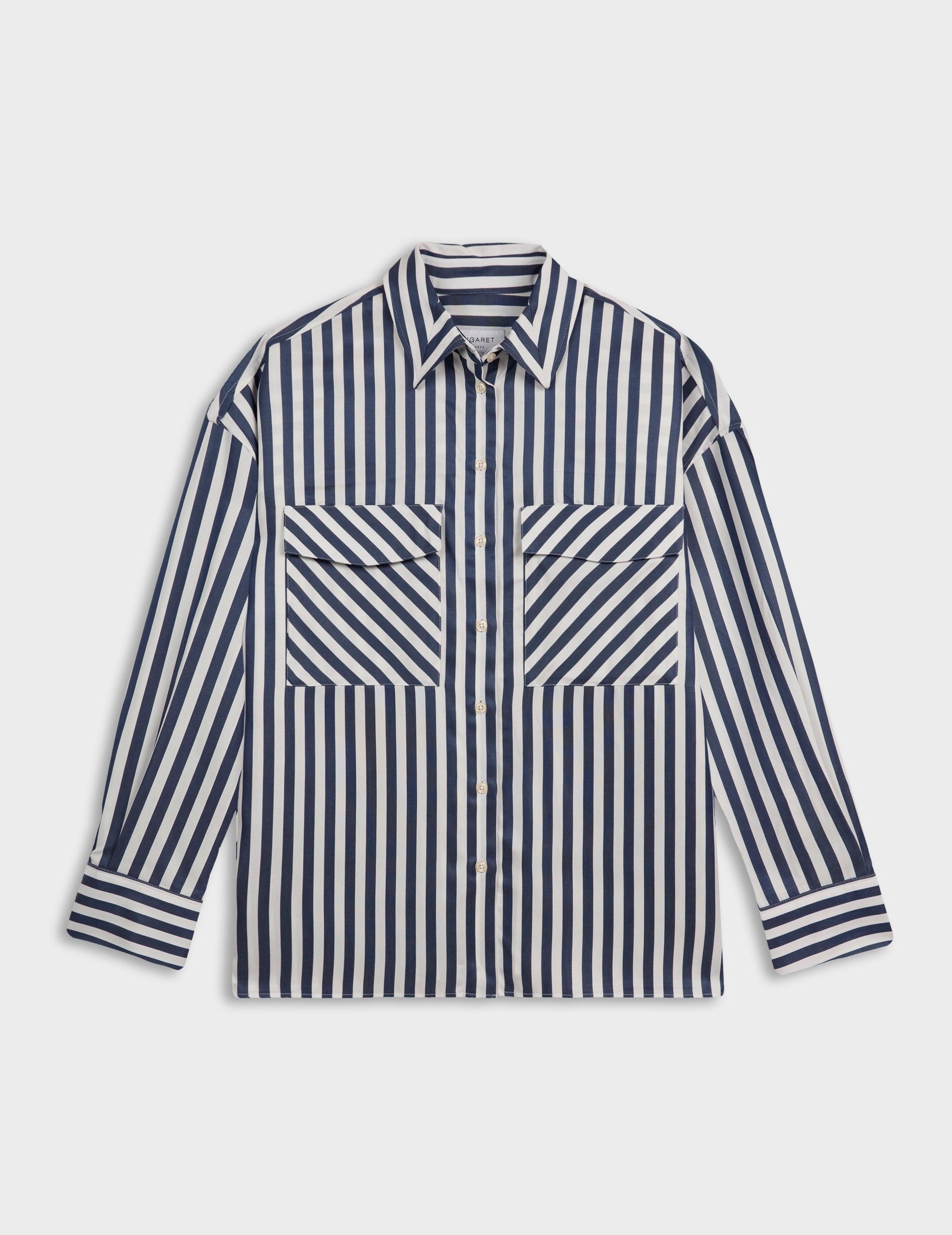 Chemise Noémia rayée bleu marine - Col Chemise