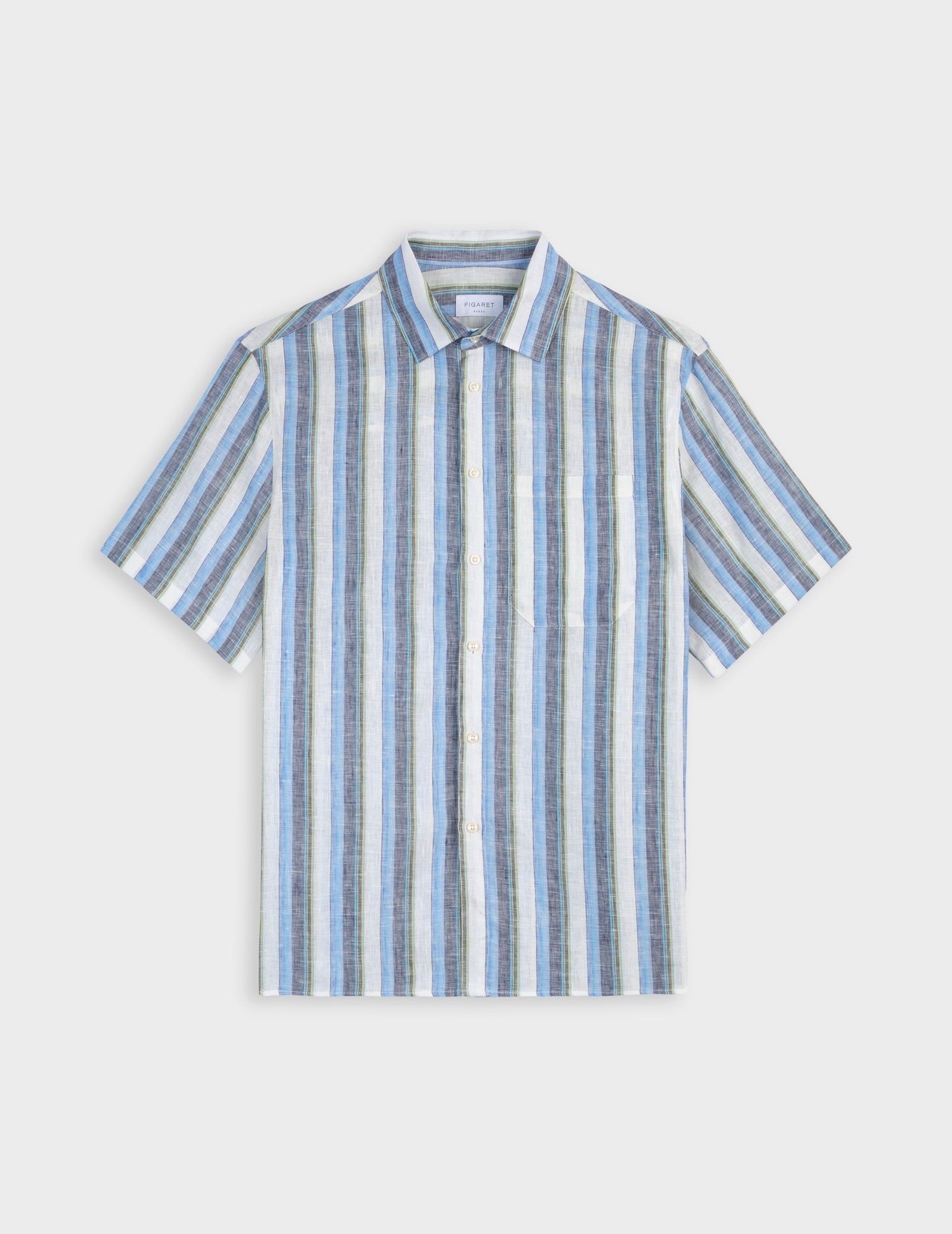 Chemise Nolhann manches courtes en lin bleu - Lin - Col Français#5