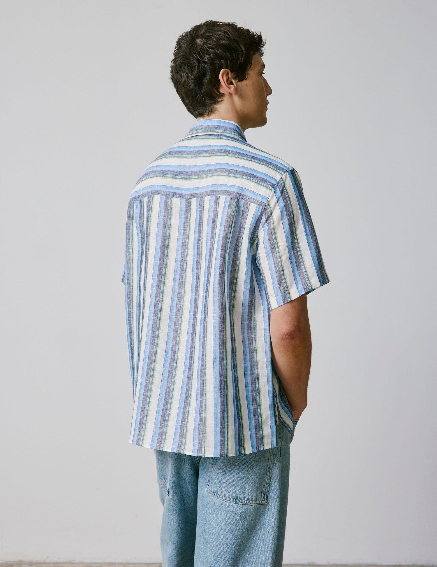 Chemise Nolhann manches courtes en lin bleu - Lin - Col Français#2