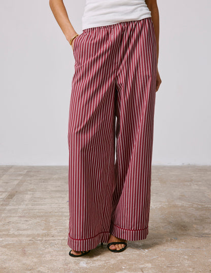 Striped burgundy poplin Notte pajama bottoms