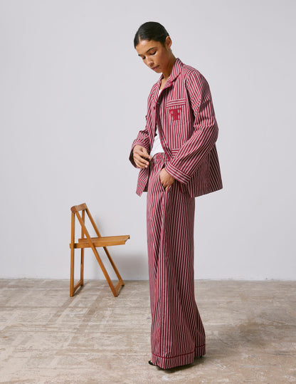 Striped burgundy poplin Notte pajama bottoms