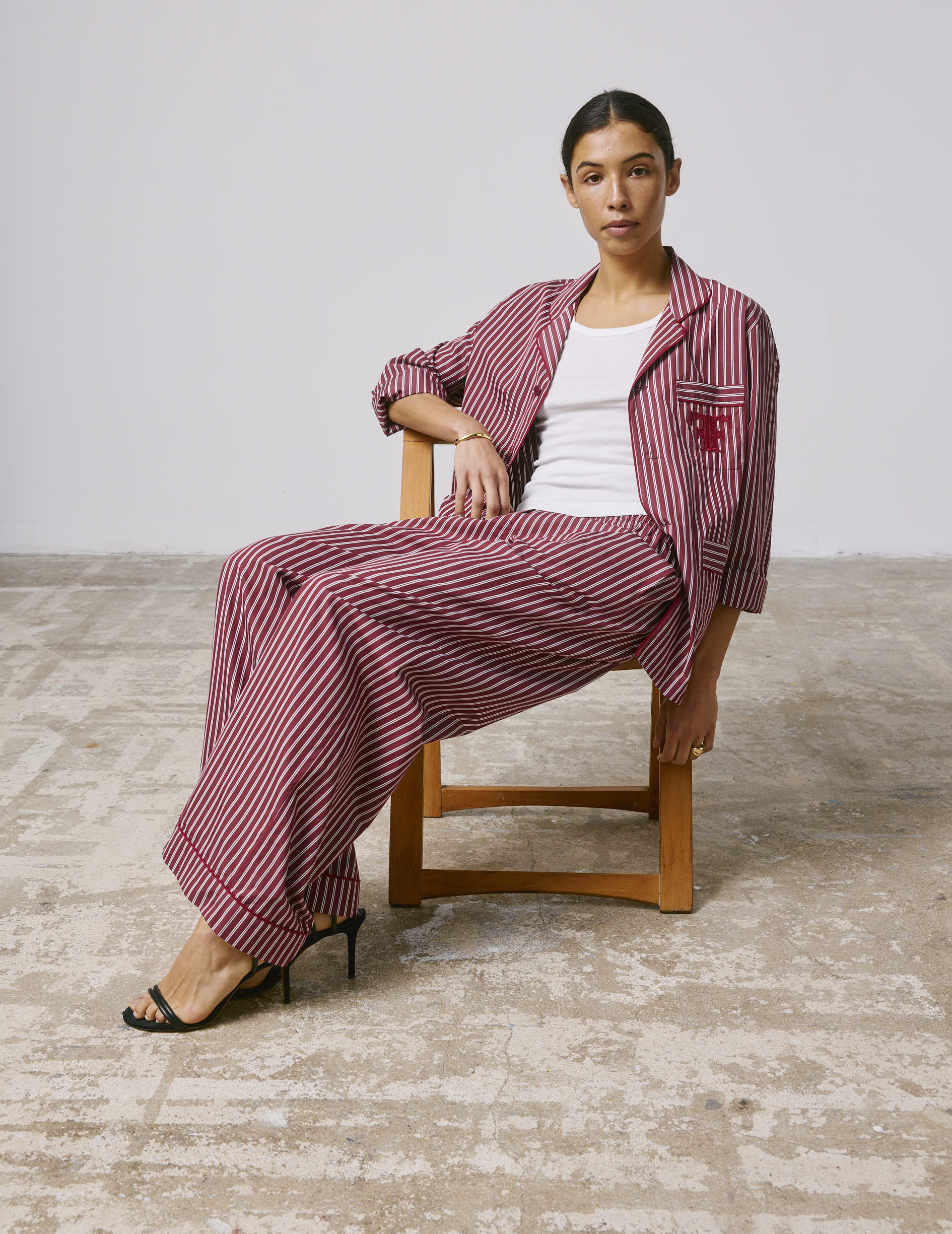 Striped burgundy poplin Notte pajama bottoms