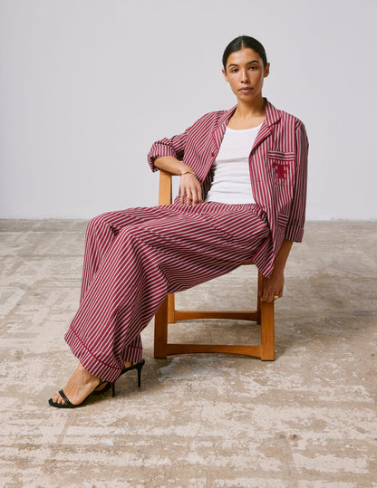 Striped burgundy poplin Notte pajama bottoms