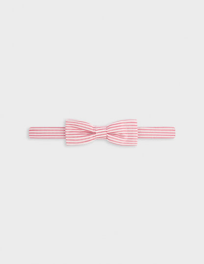 Striped pink cotton and silk seersucker bow tie