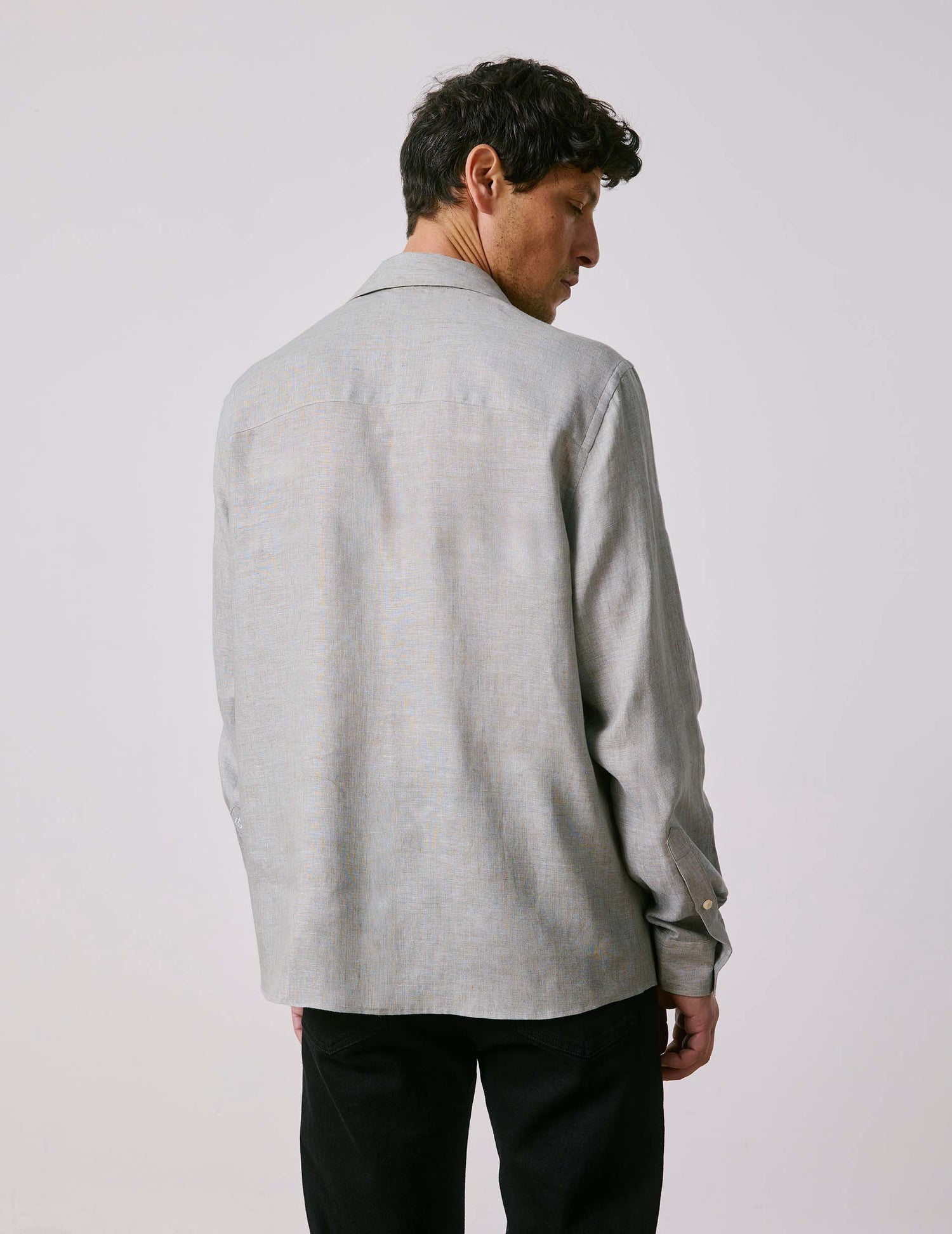 Chemise Nylan en lin gris clair - Lin - Col Cubain avec bride#2