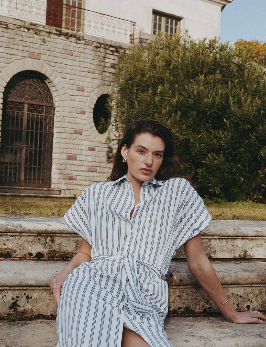 Nyméa striped green poplin dress