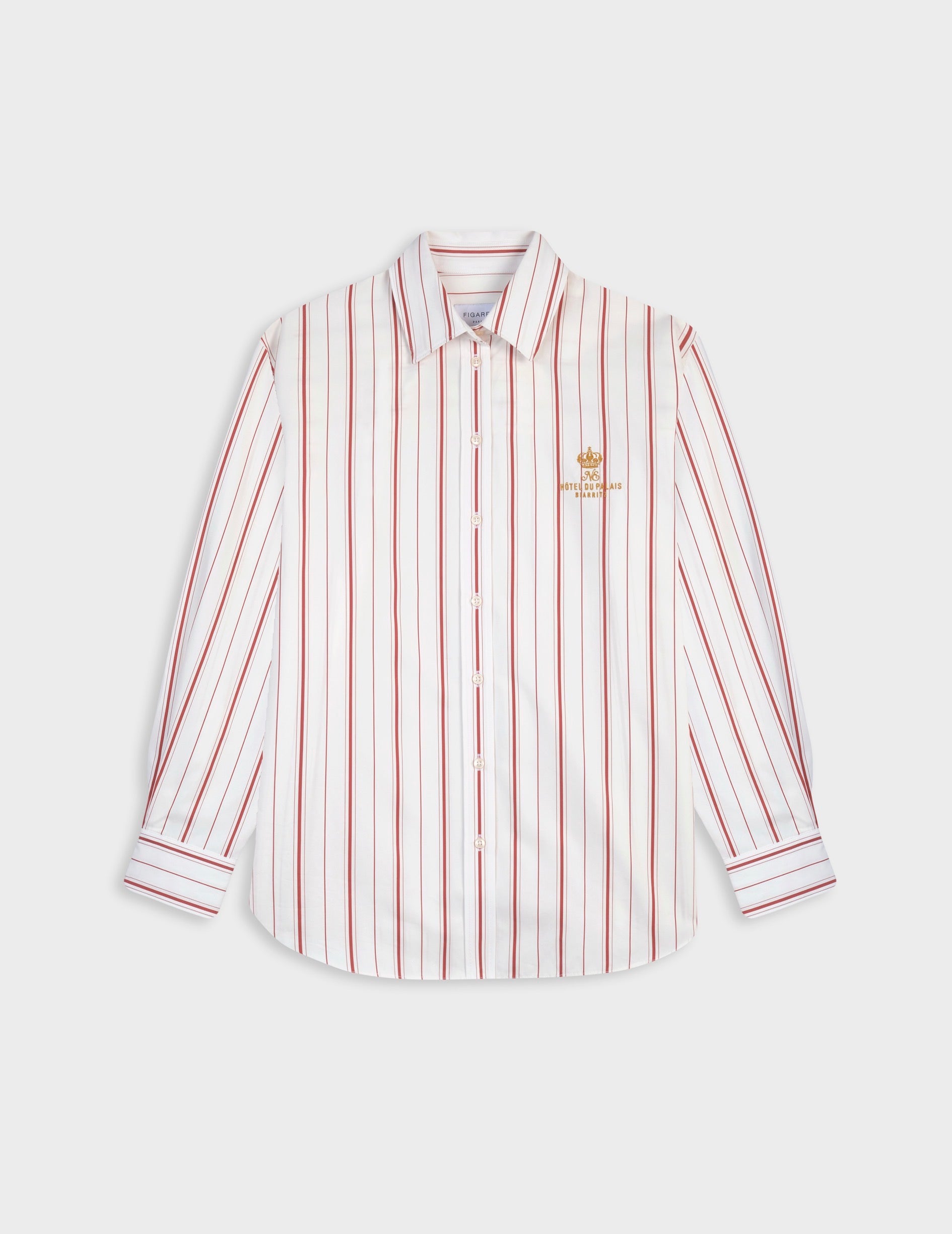 Chemise mixte Olatua rayée orange rouille - Popeline - Col Figaret