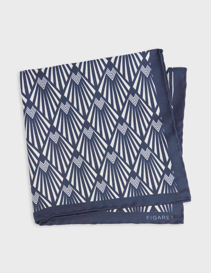 Printed navy silk pocket square
