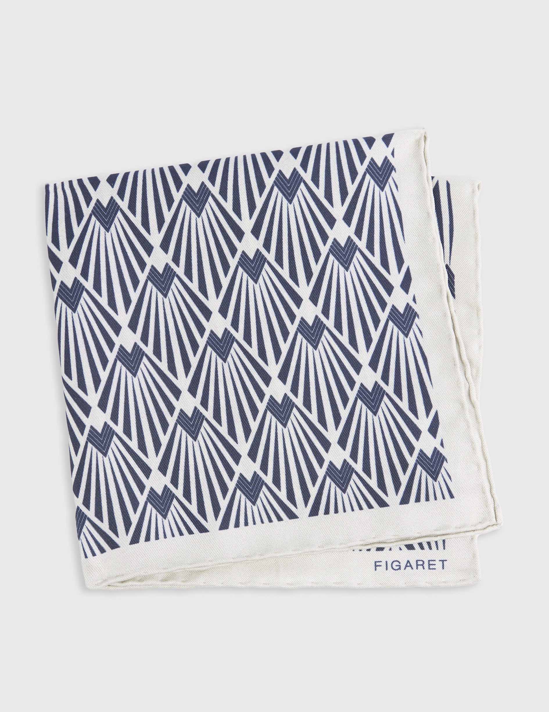 Printed ecru silk pocket square