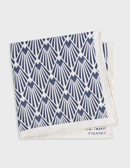 Printed ecru silk pocket square