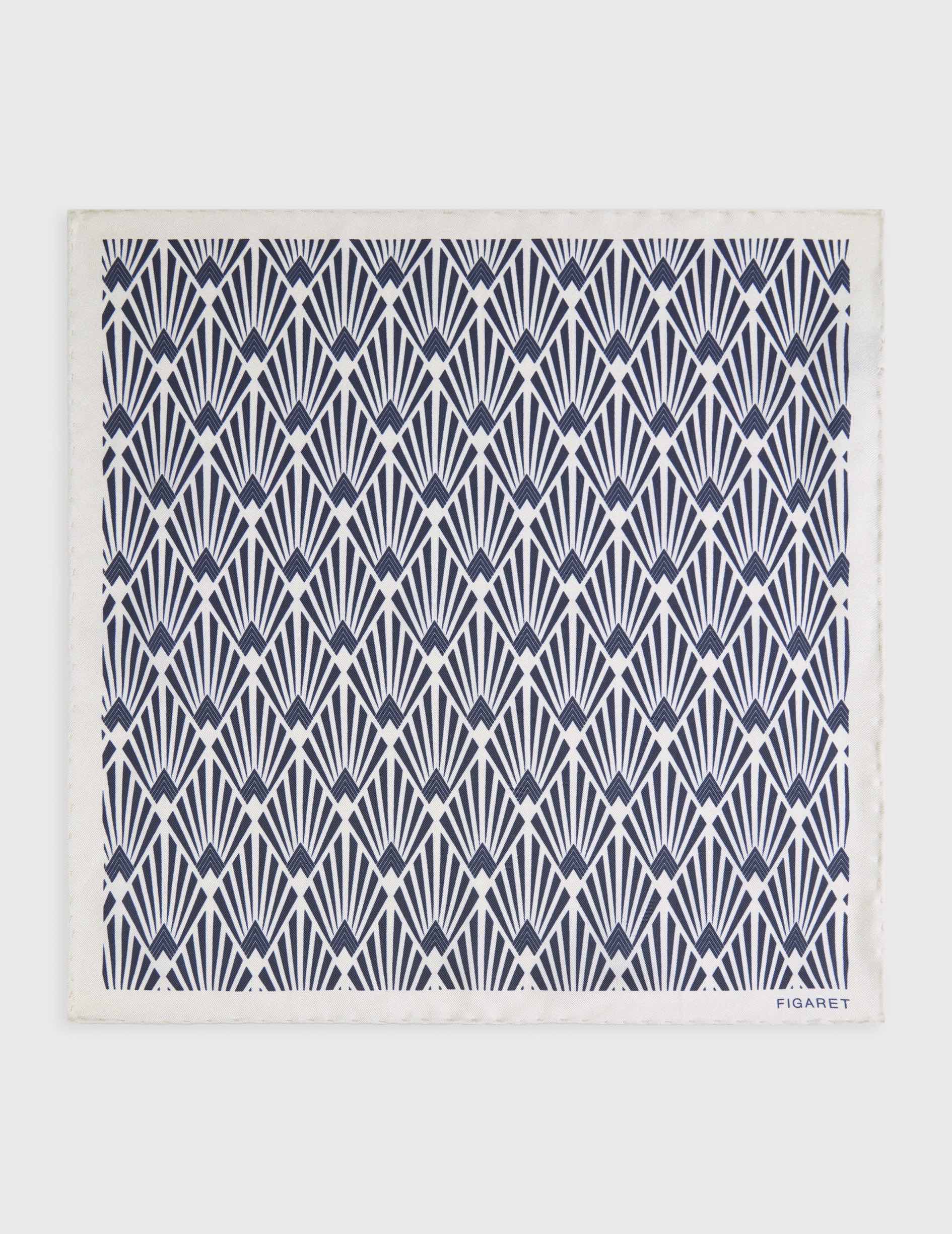 Printed ecru silk pocket square