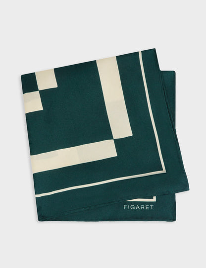 Printed green silk pocket square