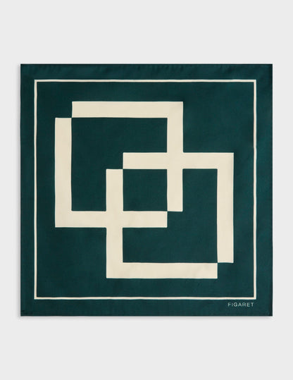 Printed green silk pocket square