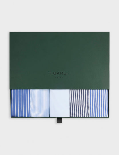 Semainier de 5 caleçons en popeline bleue